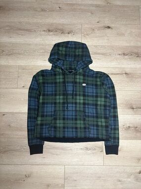 Abercrombie & Fitch Green and Blue Plaid Hooded Pullover